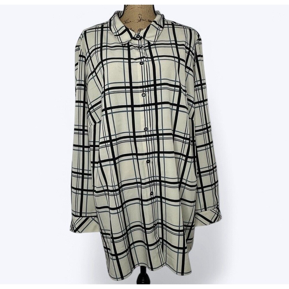 Susan Graver Tunic Shirt Womens Size 3X Printed Stretch Woven Button Front